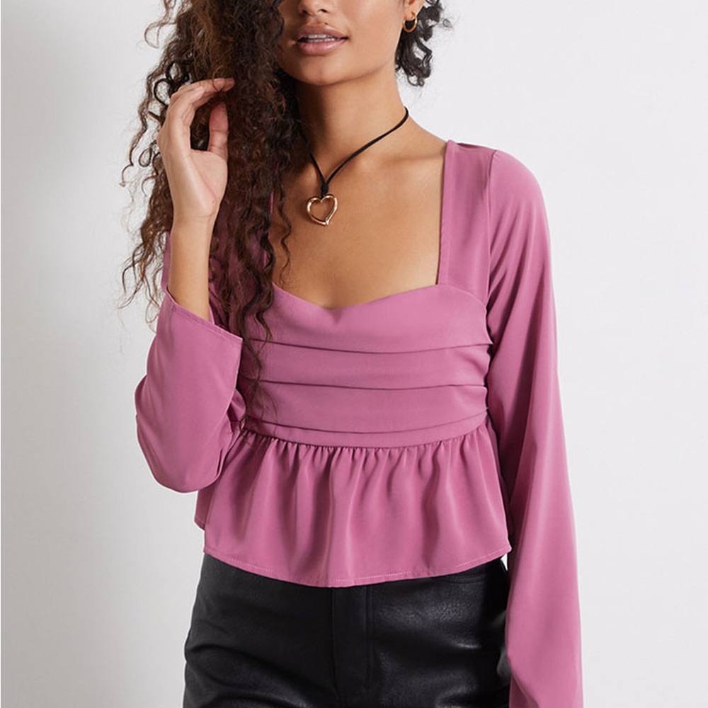 NWT LA Hearts Ruched Long Sleeve Purple/Pink Babydoll Top
